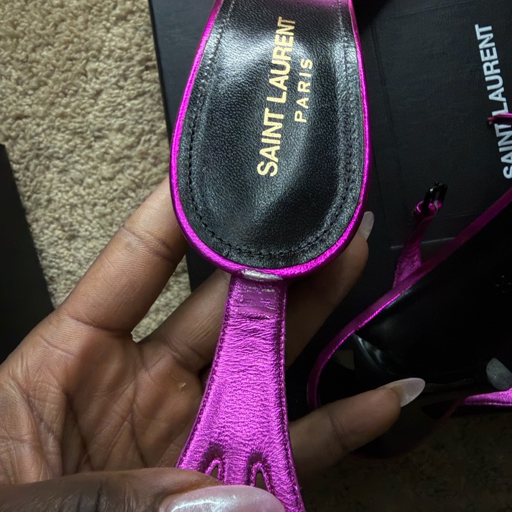 Saint Laurent Metallic Fuchsia Sandals - Picture 7 of 8